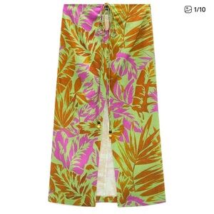 Zara Leaf Print Linen Skirt